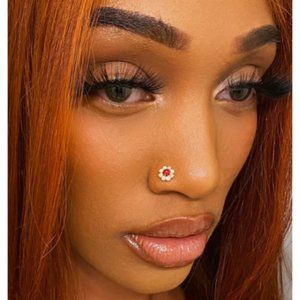 CZ Ruby Flower Nose Stud Handmade in India 20g L-Shape